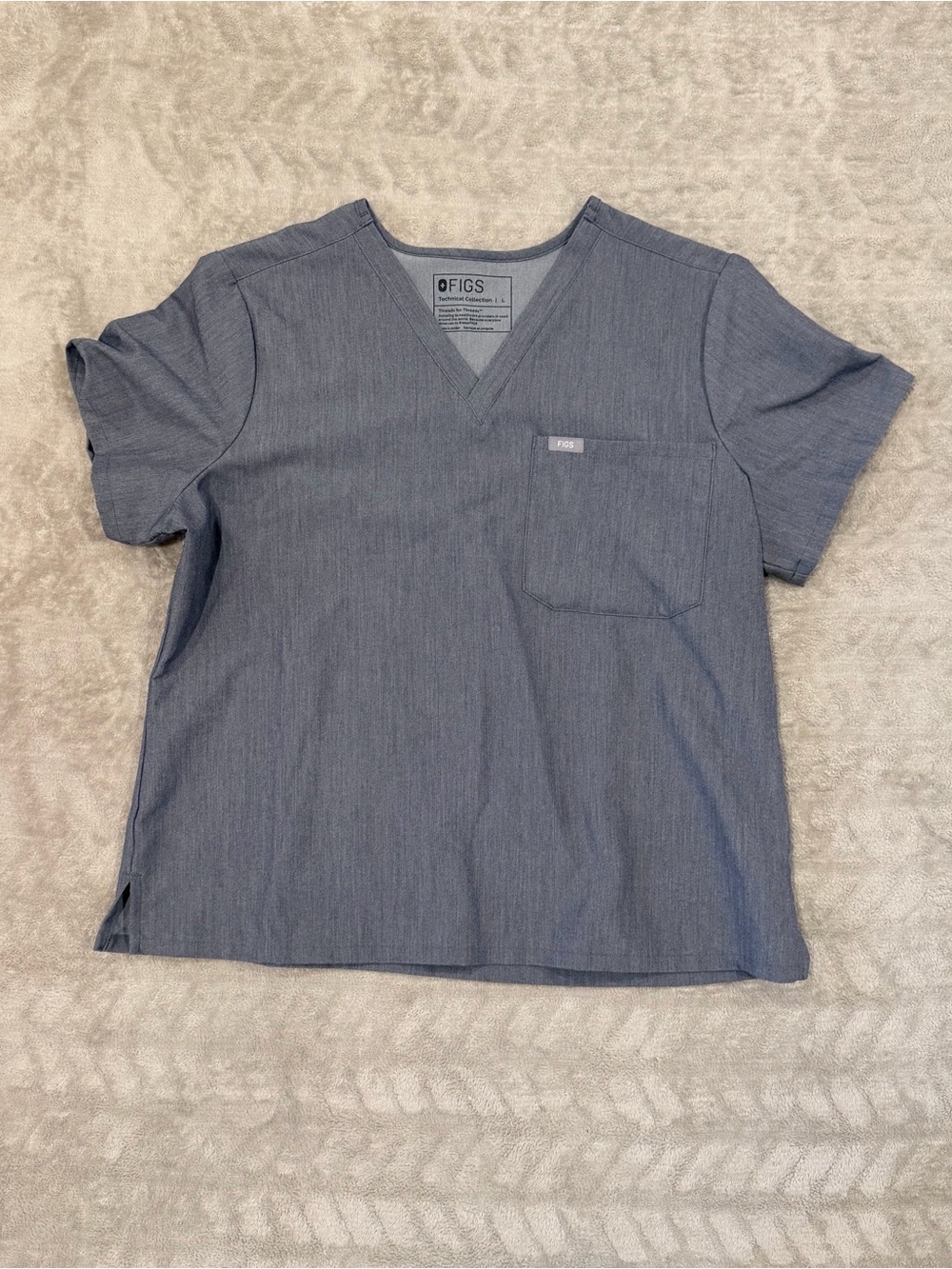 FIGS Heather Gray Technical Collection V-Neck Scrub Top Size Large Nurse